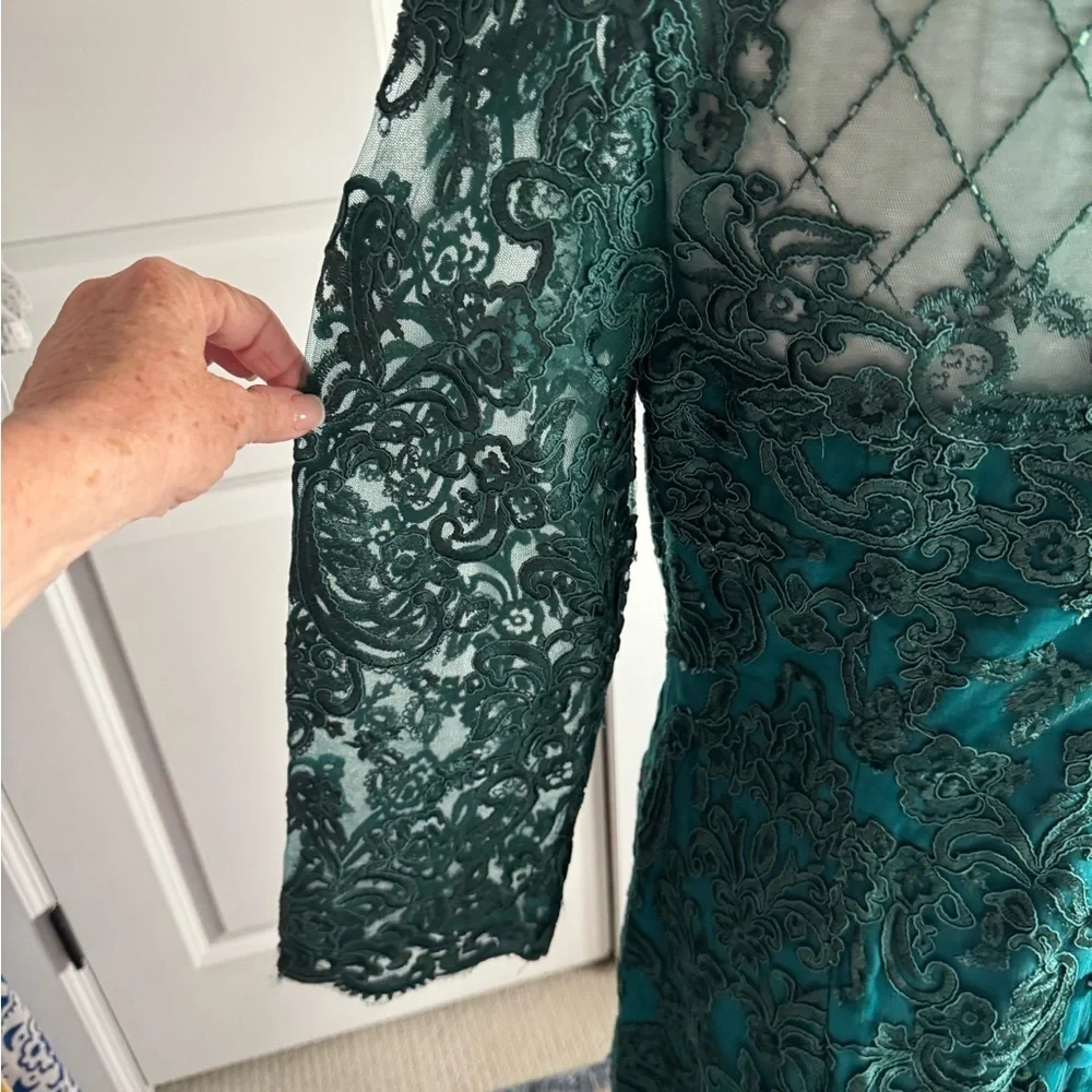 Mother Of The Bride Knee Length Chiffon Lace Formal Dress Teal Green SZ 12 NWOT - Picture 8 of 14
